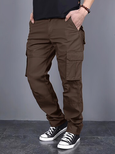 Men's Classic Solid Color Straight Leg Pants with Multiple
