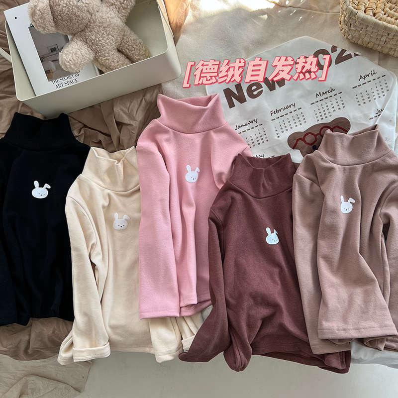 22 Autumn And Winter Korean Style Children's Clothing Children's Turtleneck Bottoming Shirt Double-sided German Velvet Sweatshirt For Boys And Girls Rabbit Jacket