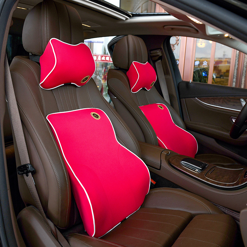 Car headrest and lumbar support set, memory foam lumbar support, neck pillow, cushion, office chair, usable in all seasons, back protector and breathable 2