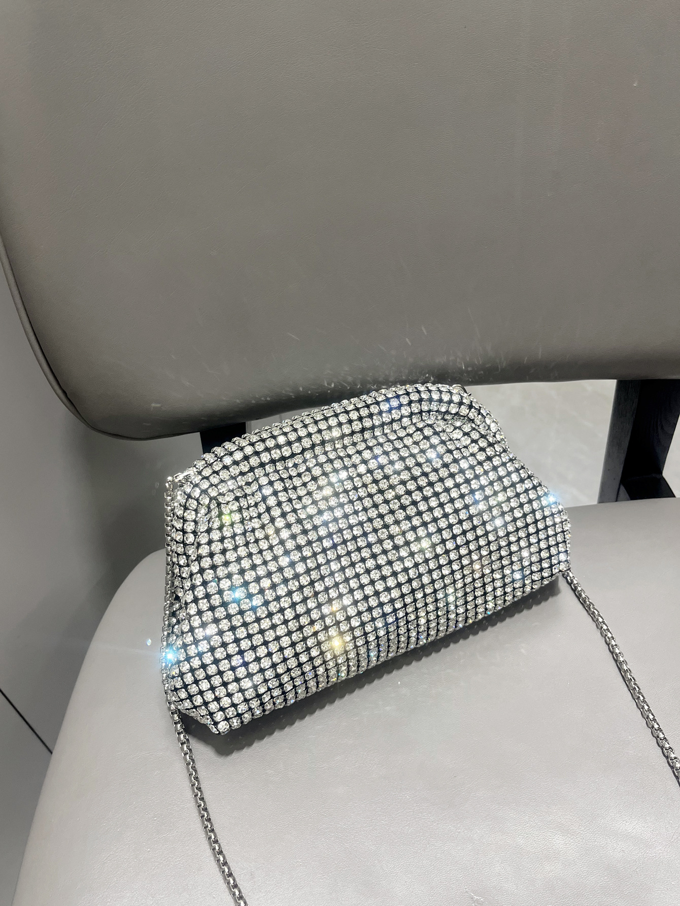 Single Shoulder Strap Strap Type Silver Black Gold Rhinestone Solid Color Square Evening Bags