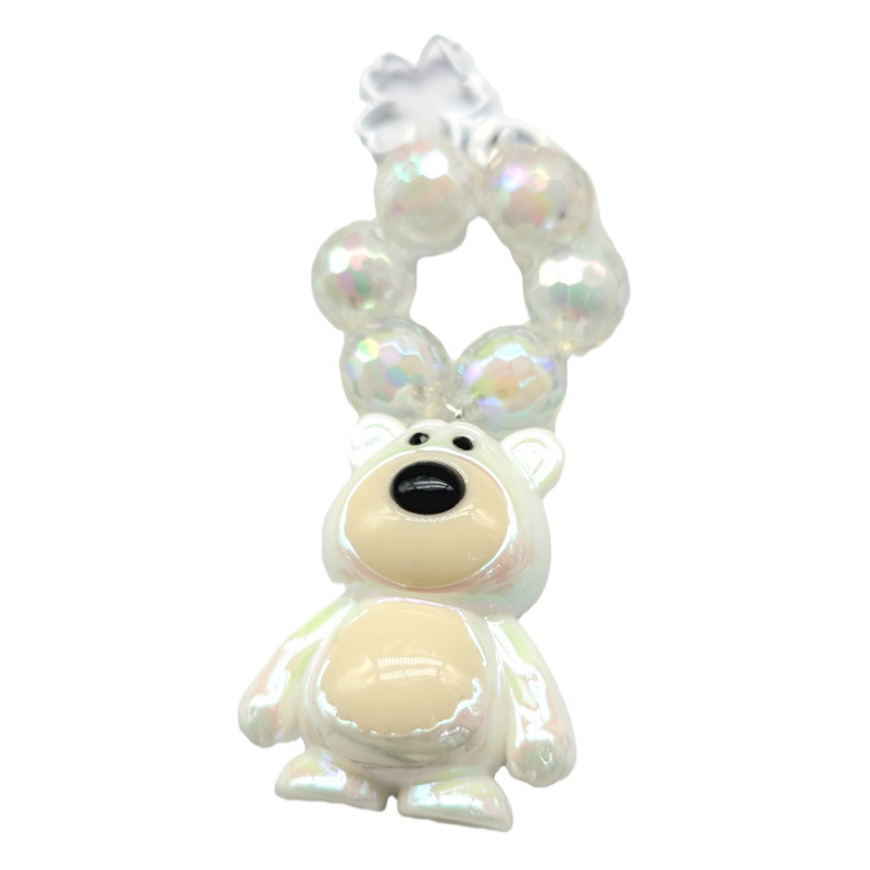 2023 nuevo llavero de cadena de cuentas redondas colgante de oso Cadena de teléfono móvil colorido fresco perla accesorios de color sólido auricular