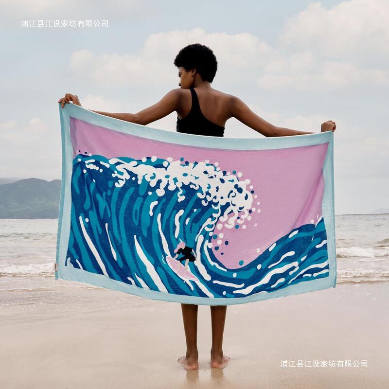 Cross-Border Amazon European and American Single-Sided Terry Cloth Beach Towel Cross-Border Printed Swimming Towel Super Soft Plush Bath Towel