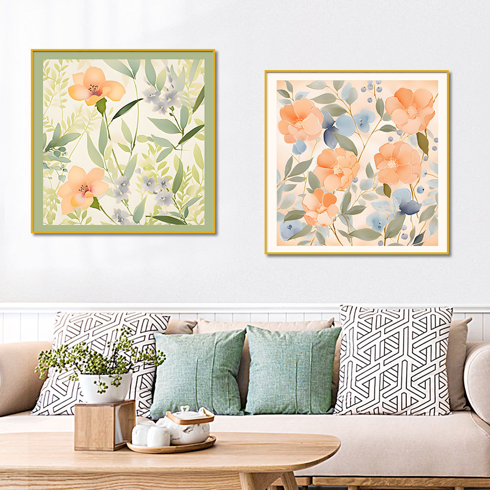 Cuadrado restaurante pintura decorativa flor minimalista moderna pintura colgante de dos partes pintura flash de estrella de cuero
