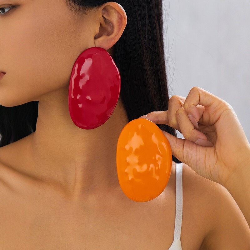 1 Piece of Women's Exaggerated Large Geometric Spray-Painted Colorful Oval Earrings, Avant-Garde Trendy Fashion Luxury Party Accessory 1 Piece of Women's Exaggerated Large Geometric Spray-Painted Colorful Oval Earrings, Avant-Garde Trendy Fashion Luxury Party Accessory