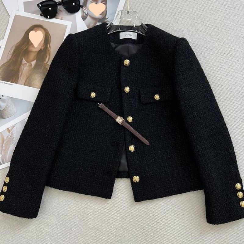 2025 春と秋の新しいスタイルのハイエンドラウンドネックショートジャケット女性のための小さなフレンチツイード絶妙な|undefined