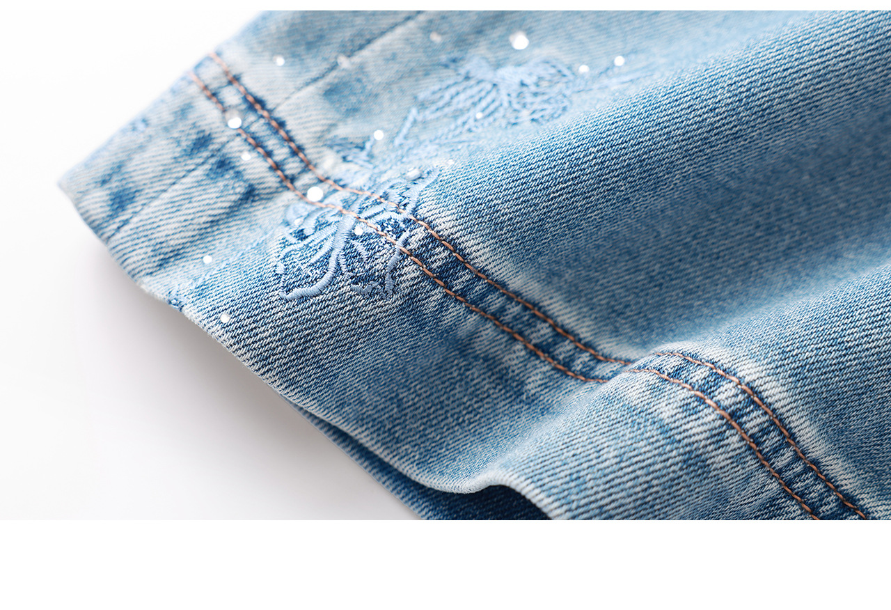 Quần jean nữ ống rộng chất liệu cotton phối lụa, thêu bướm đính kim cương — xanh lam chi tiết 34