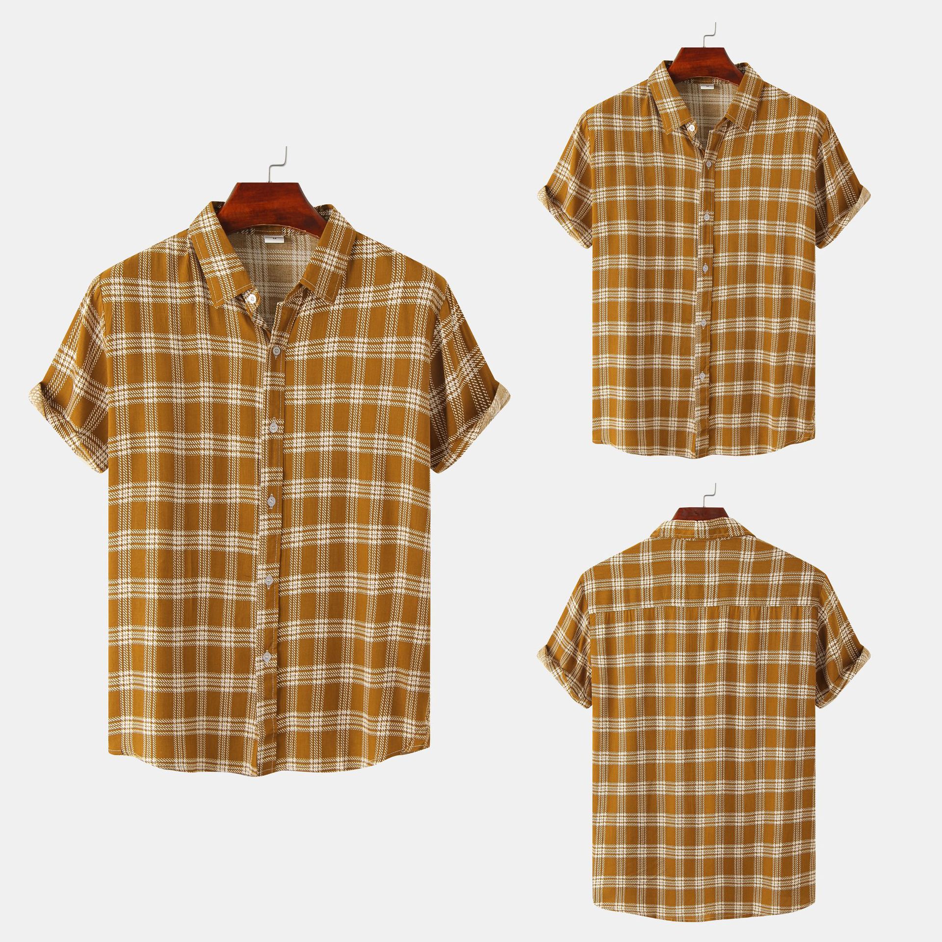 Comercio exterior transfronterizo ropa de hombre 2022 primavera y verano nuevos hombres a rayas slim fit popular todo partido camisa de manga corta ropa de hombre al por mayor