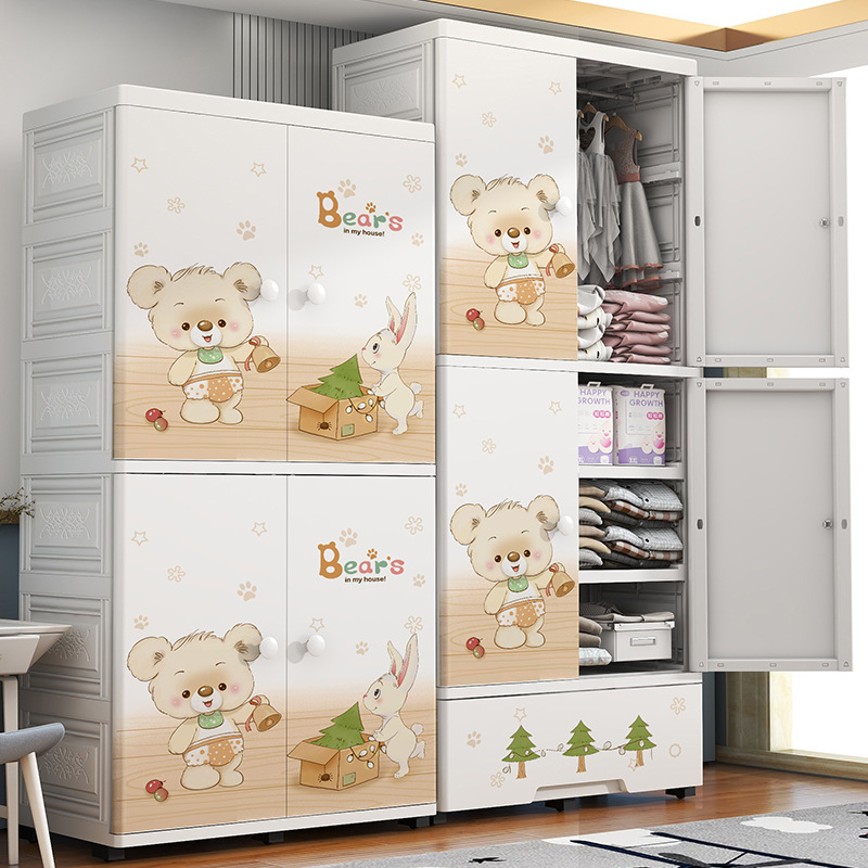 Gabinete de almacenamiento de doble puerta de dibujos animados Clasificación de artículos tipo cajón armario de niños grueso gran capacidad con cajón doméstico