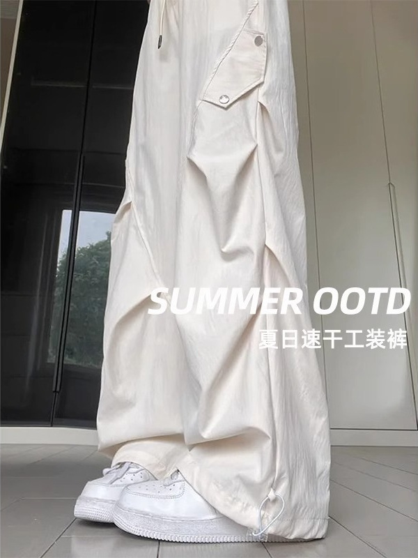 工装裤女款2025夏季新款高腰宽松垂感显瘦速干薄款运动阔腿裤子潮|undefined