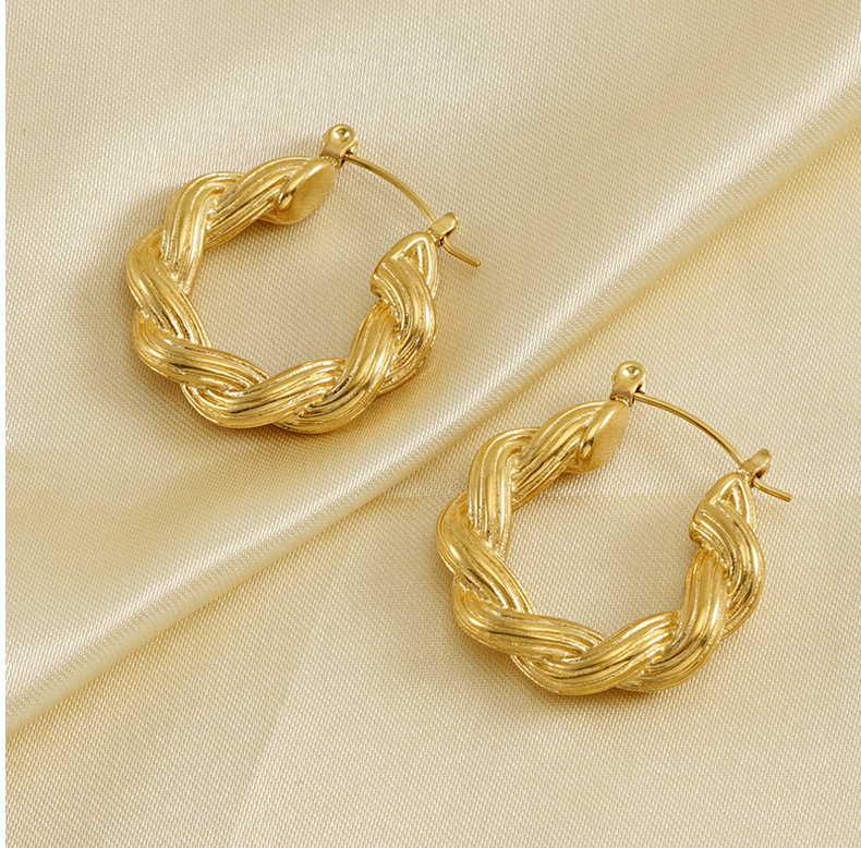 18K Gold Plated Plating Material 1 Pair Elegant Twist 304 Stainless Steel Titanium Steel 18K Gold Plated Hoop Earrings
