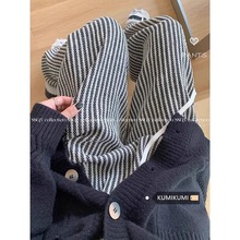 咖色竖条纹毛呢裤女秋冬2023新款休闲复古直筒慵懒加绒拖地阔腿裤