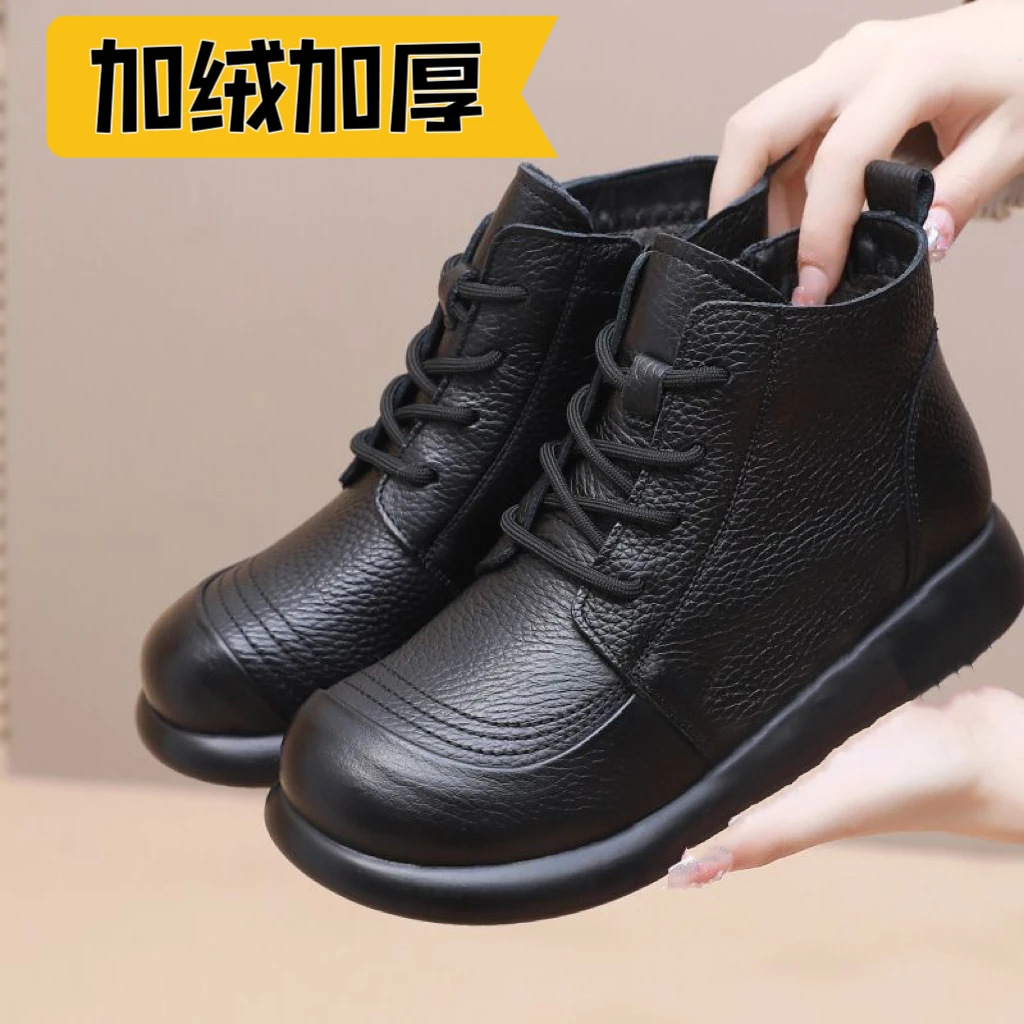 Foreign Trade Cross-Border Boots for Women 2024 New Autum Short Boots for Women Retro British Flats Lace-Up Boots Women's Boots Loose