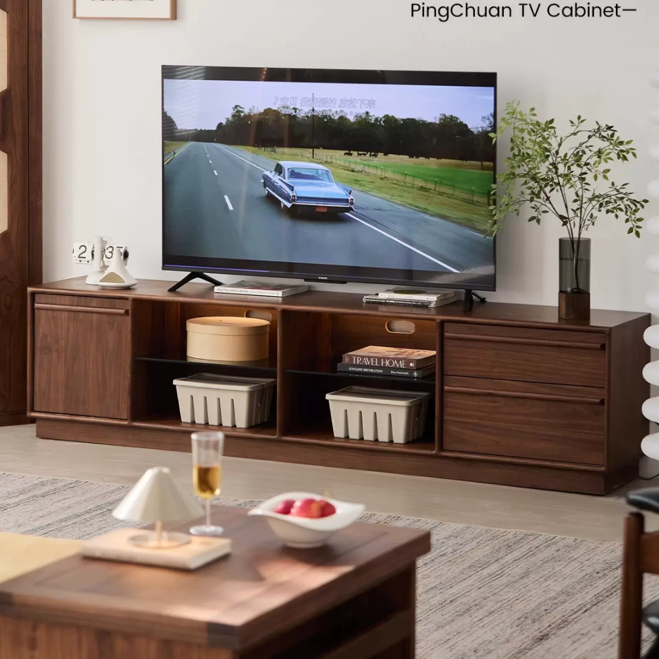 定制北美黑胡桃木实木电视柜落地柜客厅家用现代简约小户型电视柜