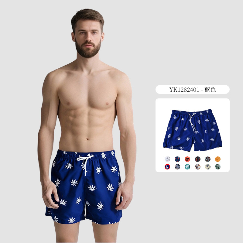 Pantalones cortos con cordones con estampado digital de cuatro puntos para hombres Chunyafang Pantalones de playa de vacaciones junto al mar de moda casual de código europeo