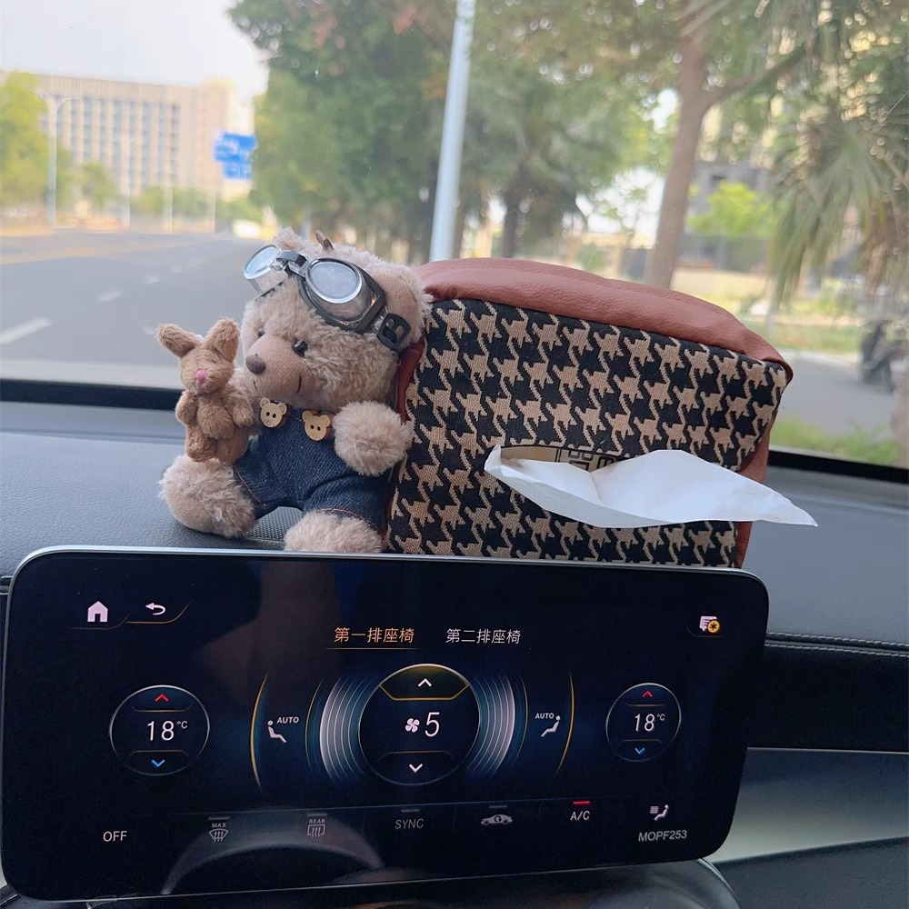 Cubierta de papel de dibujo trasero del asiento del automóvil Caja de pañuelos de moda Coche multifuncional colgante bolsa de papel femenino lindo dibujos animados suministros para automóviles