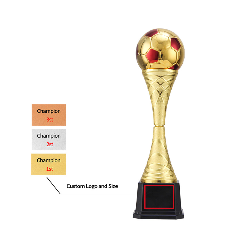 Ventas calientes de trofeos de plástico de Copa del Mundo logotipo grabado regalos de premios de fútbol