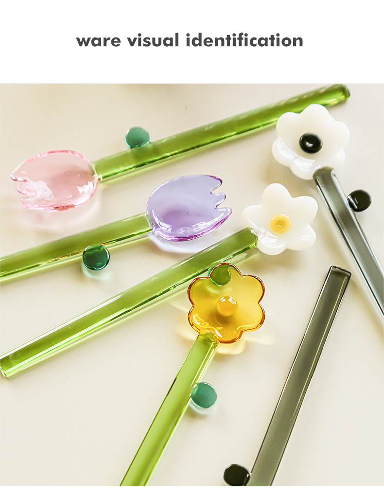 stirring rod Kitchen and drinking utensils Cute Solid Color Flower Glass Stirring Rod 1 Piece