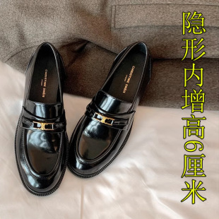 [sheii Su Yinyin] Homemade ~ Arc de Triomphe Gold Buckle One Pedal Lefu Single Shoes Women's Small Leather Shoes Women's fleece-lined