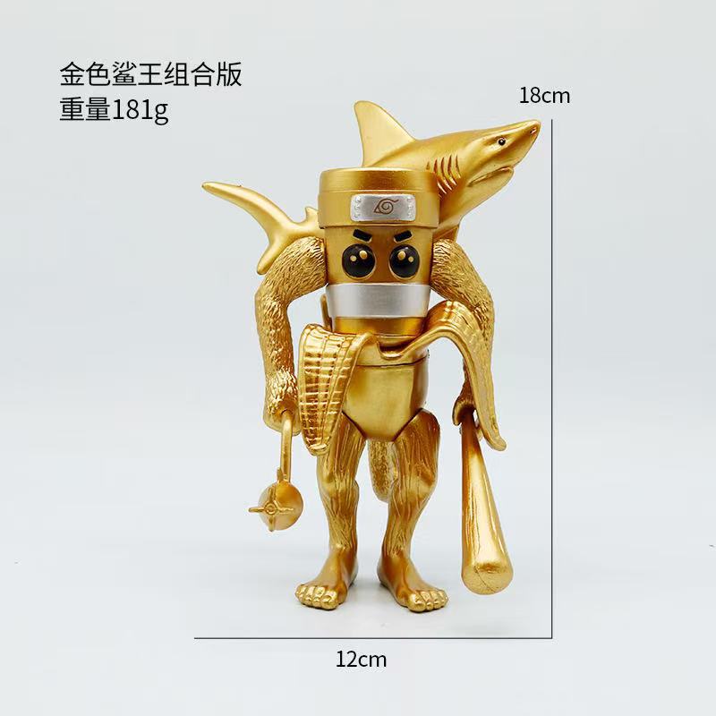 Versión dorada de la combinación de hombre de palo de madera extraño de costura, neumáticos de elefante ensamblados, todo divertido modelo de muñeca de decoración de escritorio