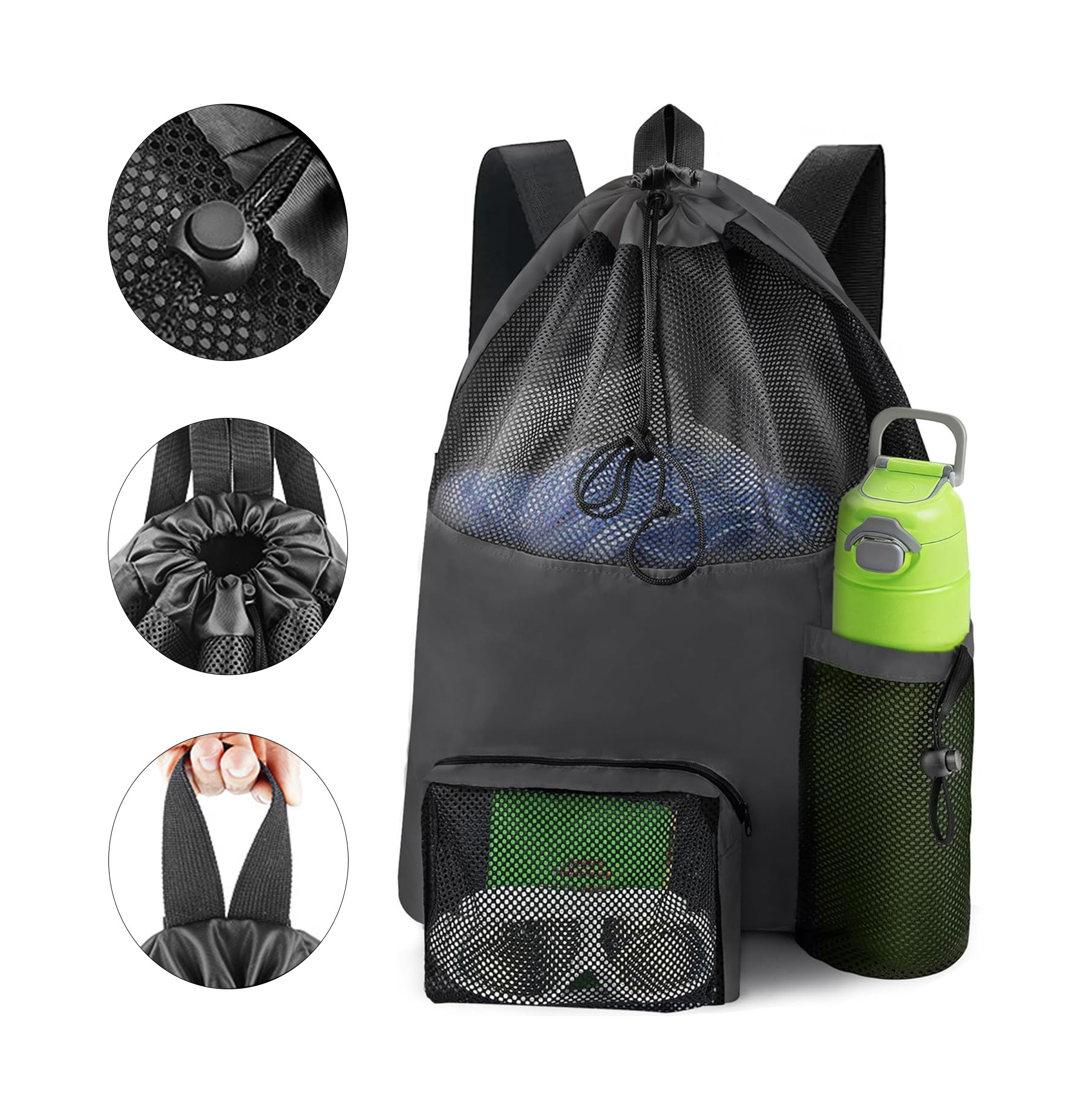 大容量多功能网眼手提单肩沙滩包可折叠旅行游泳收纳抽绳束口袋