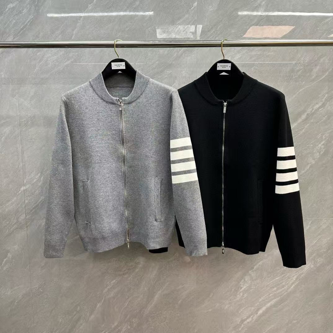 Factory Direct Sales Tb Four-Bar Round Neck Cardigan Zipper Knitwear Jacket Casual Versatile Long-Sleeved Jacket for Men and Women