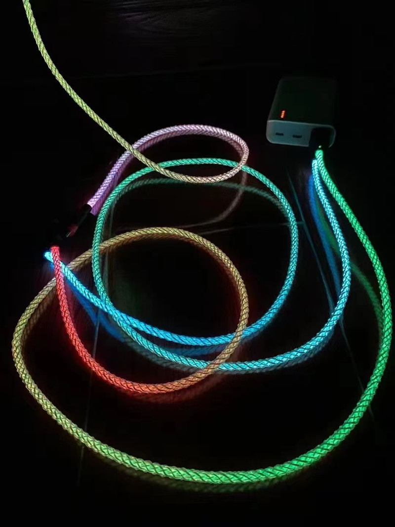 RGB 1-to-3 Data Cable Car-mounted LED Gradient Light Applicable Android Apple Huawei Type-C 3-in-1 Fast Charging Cable