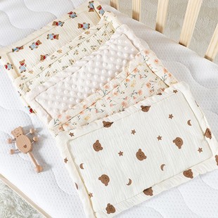 Baby Thickeneded Pure Cotton Flat Pillow Baby Soft Sweat-Absorbent Breathable Shaping Pillow Anti-Eccentric Head Correction Newborn 0-6 Months