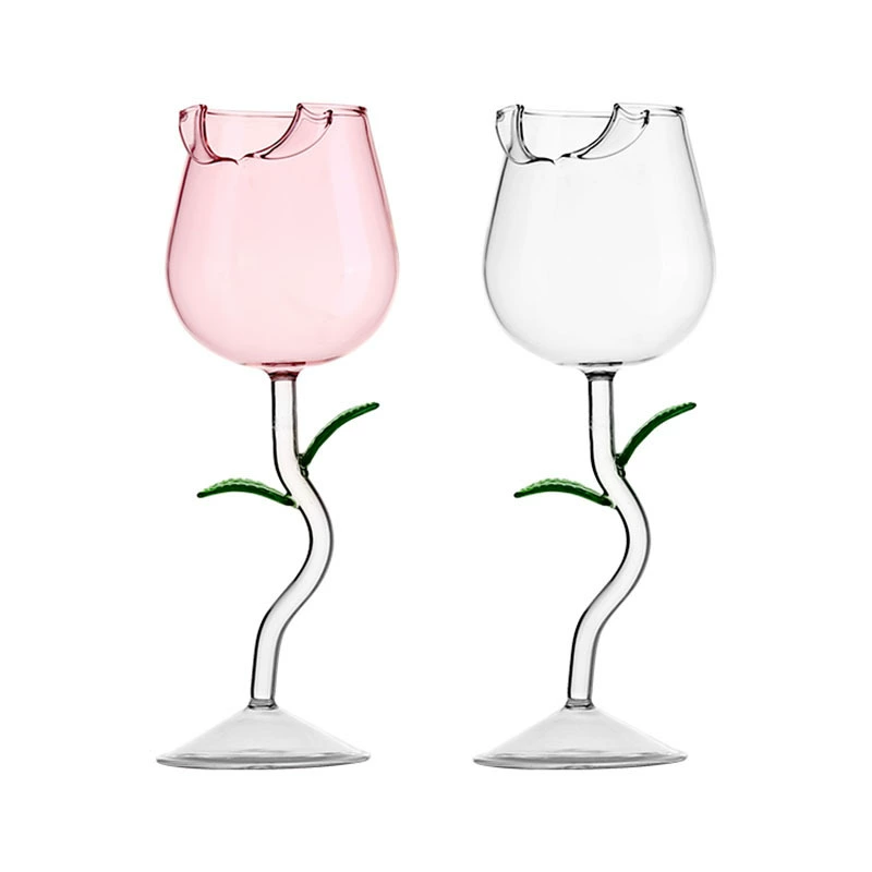 Decorative Wine Glass Creative, Double-Layer Rose Stem, 150–280 ml, Cute Leaf Stem Design