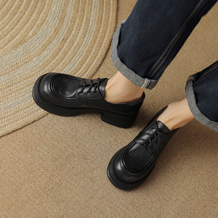 Full leather inside and outside ~ huge easy to wear ~ academic style thick-soled Joker loafers 2023 huge soft sheepskin lace-up small leather shoes
