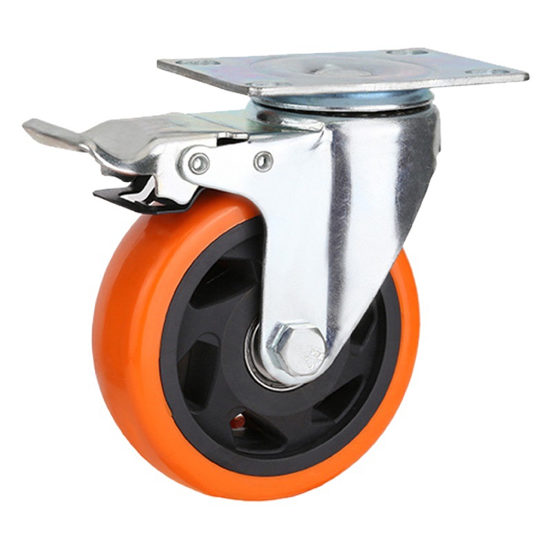 Rueda mediana de PVC naranja Rueda universal de equipos mecánicos de carro de 5 pulgadas de 3 pulgadas y 4 pulgadas con ruedas de freno al por mayor de fábrica