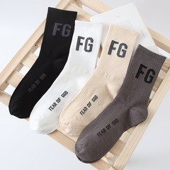 FG Streetwear Socks | Men's & Women's Long Socks | Instagram-Fashionable Solid-Color Couple Socks | Versatile Lettered Sports/Basketball Socks
