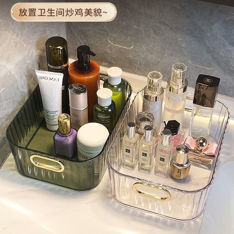 Caja de almacenamiento de escritorio de lujo ligero de alto aspecto PET caja de almacenamiento de artículos diversos multifuncionales caja de almacenamiento de cosméticos de dormitorio transparente image 4
