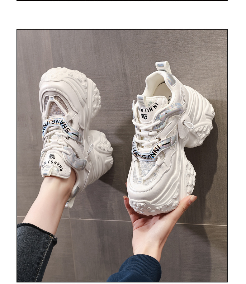 Giày sneaker nữ đế dày tăng chiều cao bên trong, đế bánh xốp mềm mại — Lưới đôi màu hồng nude chi tiết 13