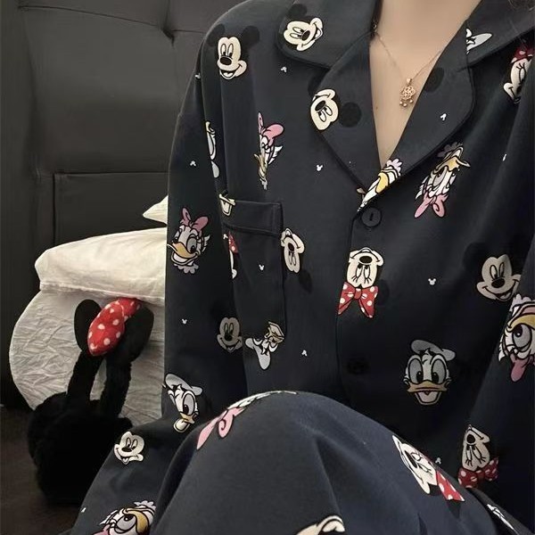 可爱卡通唐老鸭印花睡衣女早秋新款长袖长裤家居服可外穿两件套|undefined