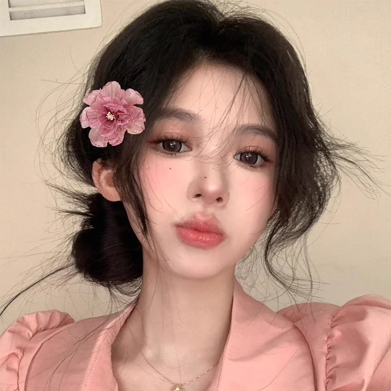 Coreano super inmortal mallas flores blancas pinzas de cabello para las mujeres cejas pinzas de cabello para el lado de las flores escritas por Dios tocado