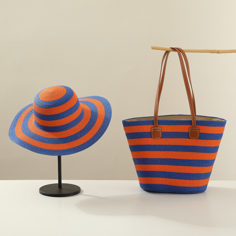 2024 New Style Straw Bag Mori Style Woven Shoulder Bag Hat Set Summer Outdoor Travel Holiday Beach Tote Bag