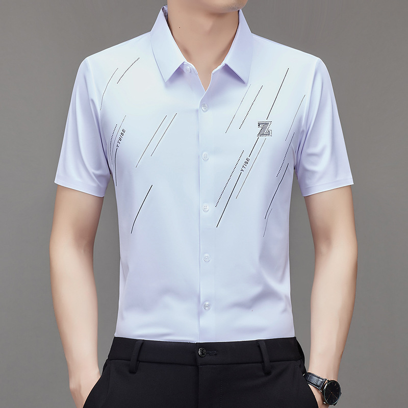 2025 summer new men's short sleeve seamless shirt fashion casual iron printing thin half sleeve shirt wholesale 2025 summer new men's short sleeve seamless shirt fashion casual iron printing thin half sleeve shirt wholesale