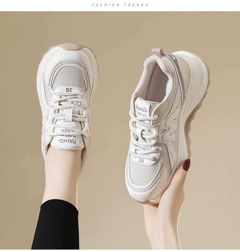 Giày sneaker nữ da thật kiểu waffle đế dày lưới thoáng khí mùa xuân hè 2026 — Trà sữa 7055, 7055 màu xám chi tiết 11