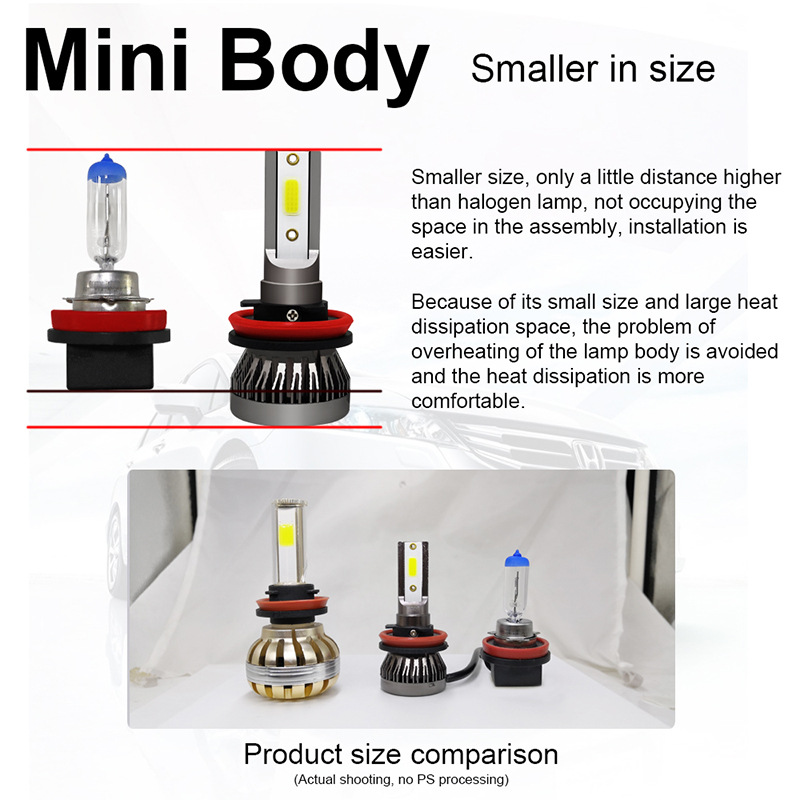Mini light high beam low beam headlight fanless mini car LED car light H1H3H4H7H8H11LED fog light