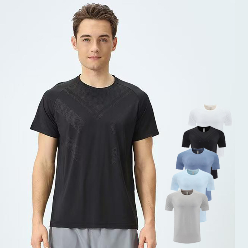 European and American Men's Short-Sleeved Sports T-Shirt, Sun Protection, Round Neck, Outdoor Running and Fitness Top, Slim Fit, Sweat-Absorbent and Breathable