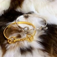 马蹄马衔扣竹节简约搭扣ins女手镯厚实重工手饰