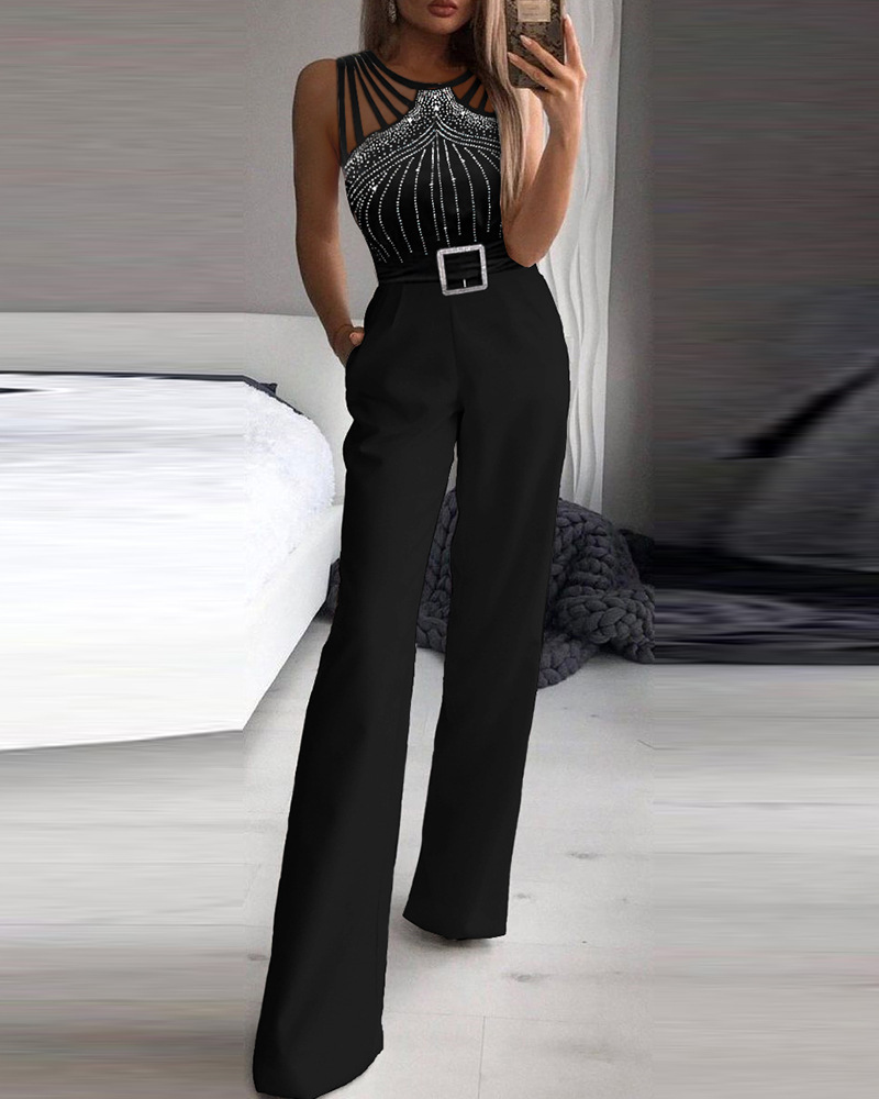 Women's Party Street Sexy Solid Color Full Length Diamond Jumpsuits display picture 3