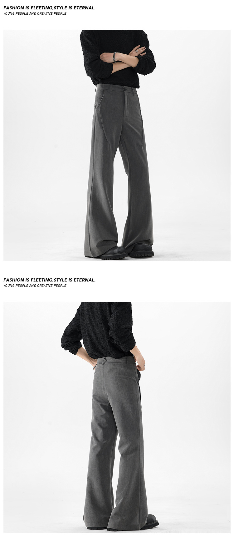 Black Micro-flared Trousers For Tall Men Casual Summer Suit Pants_voghion.com