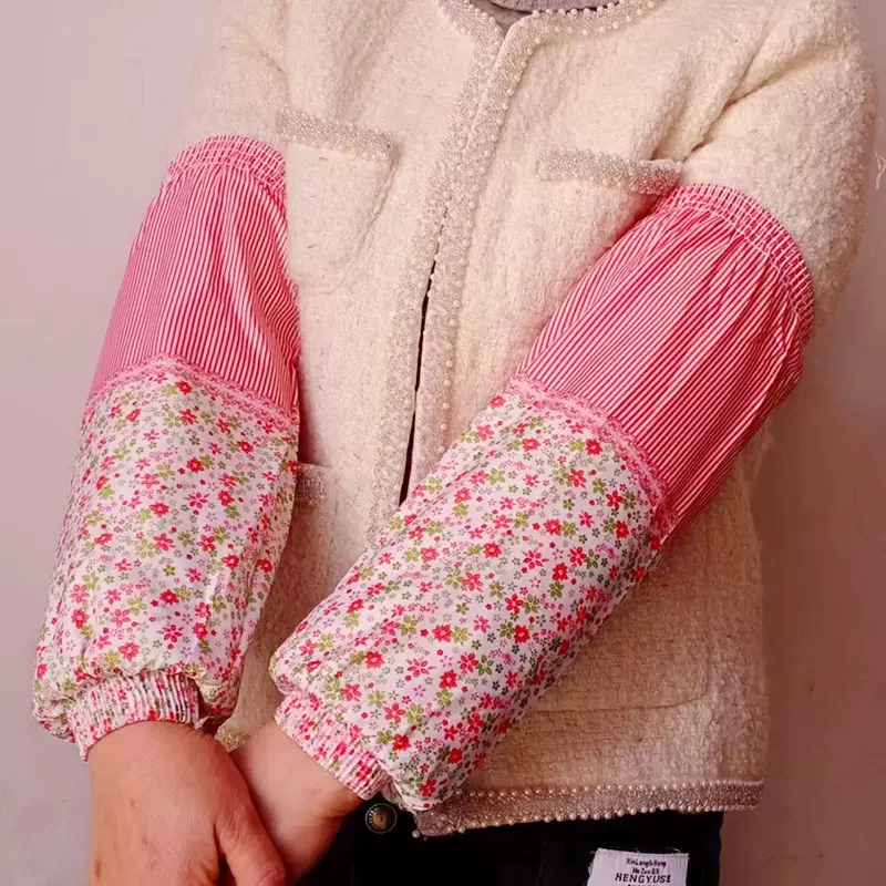 劳保家务袖套女花色加长加大双拼小花条纹套袖骑行户外防晒护袖