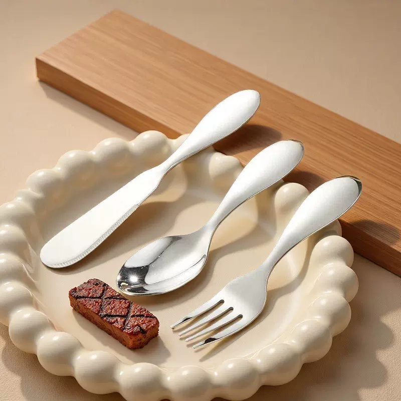 跨境18/8儿童餐具套装不锈钢304牛排刀叉勺子三件套宝宝叉勺