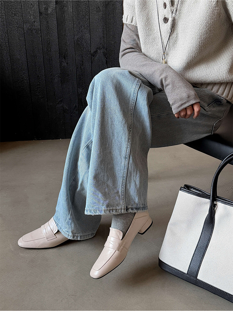 Giày loafer nữ mũi tròn da bò, gót vuông 2.5 cm phong cách Pháp — màu nâu chi tiết 11