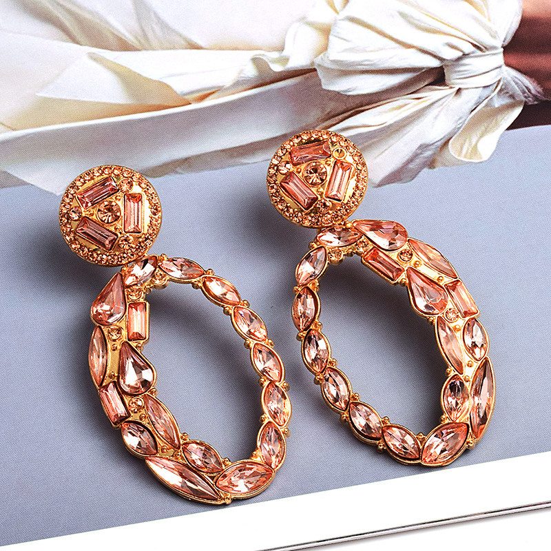 Geometric Pattern Women'S Gender Inlay Design 1 Pair Luxurious Geometric Inlay Alloy Rhinestones Glass Drop Earrings