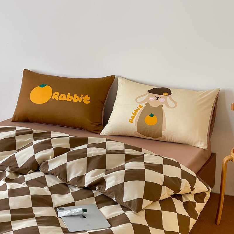 Cartoon Cotton Four-piece Bedding Set Cute Korean Style Bed Set_voghion.com