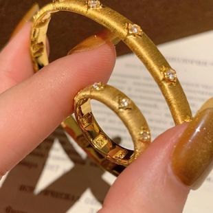 New Chinese style retro heavy industry double-sided Buddha ring bracelet ancient brushed point diamond national style jewelry set