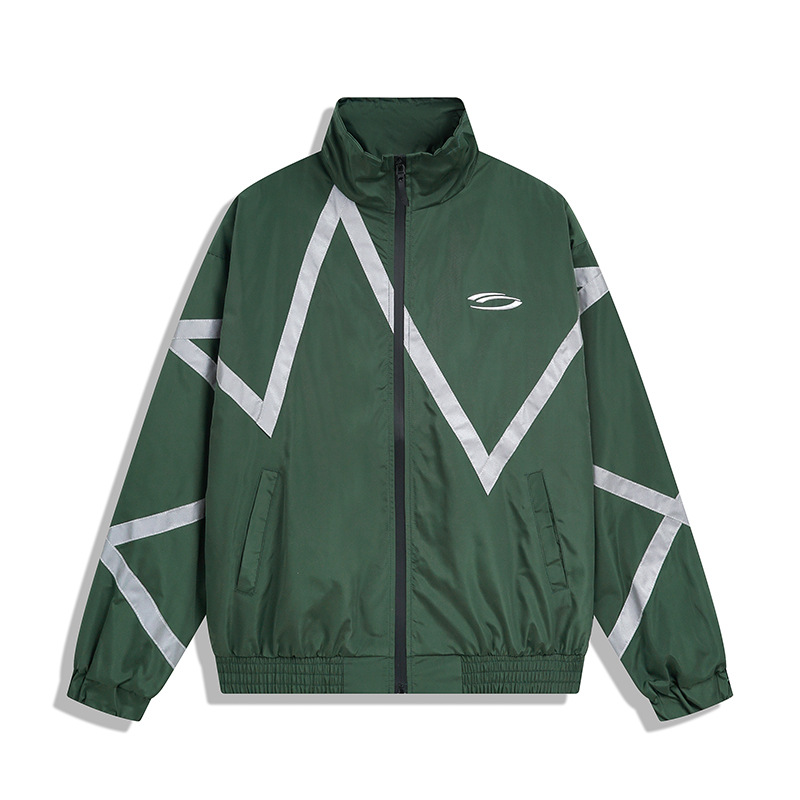 欧美街头风休闲外套男宽松嘻哈拼接反光条个性棒球衫ins潮牌夹克